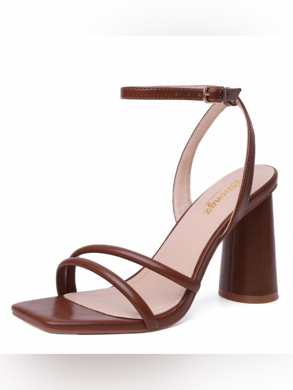 RIBONGZ Brown Strappy Square Toe Chunky Block High Heels Size 12